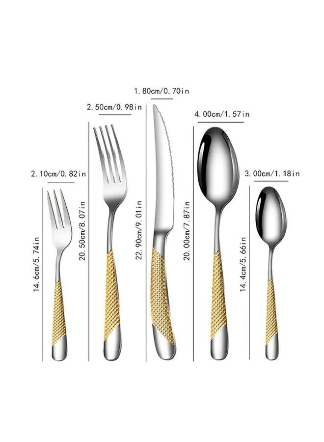 24 Pcs Stainless Steel Flatware Set Diamond Pattern Cutlery For 6 Dishwasher Safe Silvery - Image 3